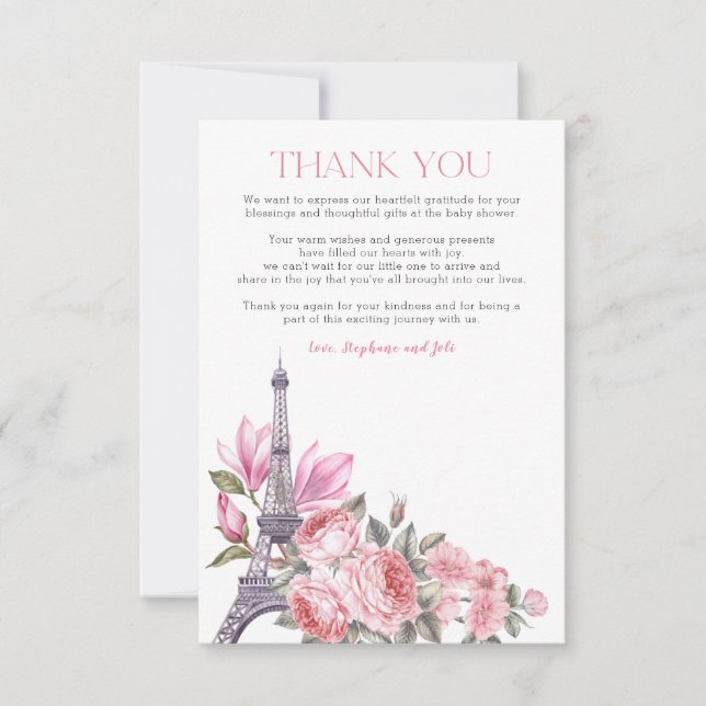 Bonjour Bebe | Floral French Baby Shower Thank You Card (Front)