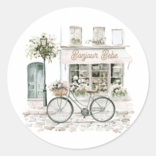Bonjour Bebe French Baby Shower Classic Round Sticker