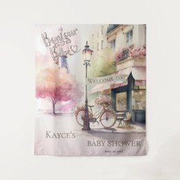 Bonjour Bebe French Cafe Baby Shower Backdrop Tapestry