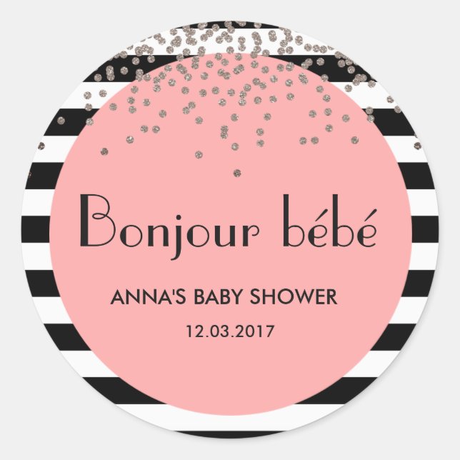 Bonjour bebe french inspired baby shower sticker (Front)