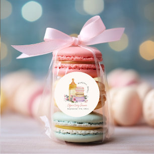 Bonjour Bébé French Macarons & Milk Baby Shower Classic Round Sticker