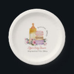 Bonjour Bébé French Macarons & Milk Baby Shower Paper Plate<br><div class="desc">Bonjour Bébé French macarons & milk themed baby shower featuring illustration of baby bottle with a stack of three macarons with floral design.</div>