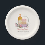 Bonjour Bébé French Macarons & Milk Baby Shower Paper Plate<br><div class="desc">Bonjour Bébé French macarons & milk themed baby shower featuring illustration of baby bottle with a stack of three macarons with floral design.</div>