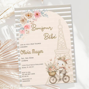 Bonjour Bebe French Paris Bunny Baby Shower Invitation