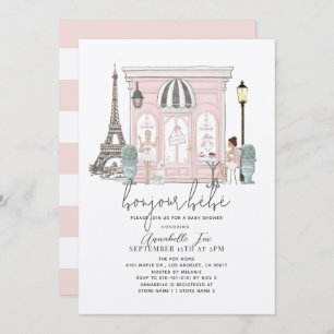 Bonjour Bébé French Paris Cafe Pink Baby Shower Invitation