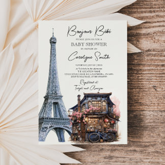 Bonjour Bebe French Paris Parisian Baby Shower Invitation