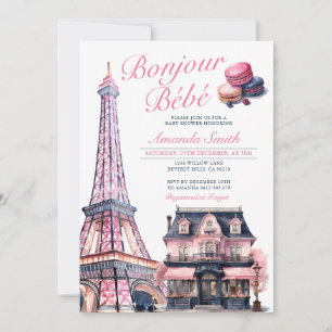 Bonjour Bebe French Parisian Cafe Baby Shower Invitation