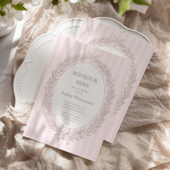 Bonjour Bebe French Patisserie Baby Shower Pink  Invitation (Creator Uploaded)