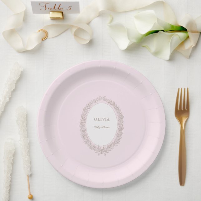 Bonjour Bebe French Patisserie Baby Shower Pink Paper Plate (Wedding)