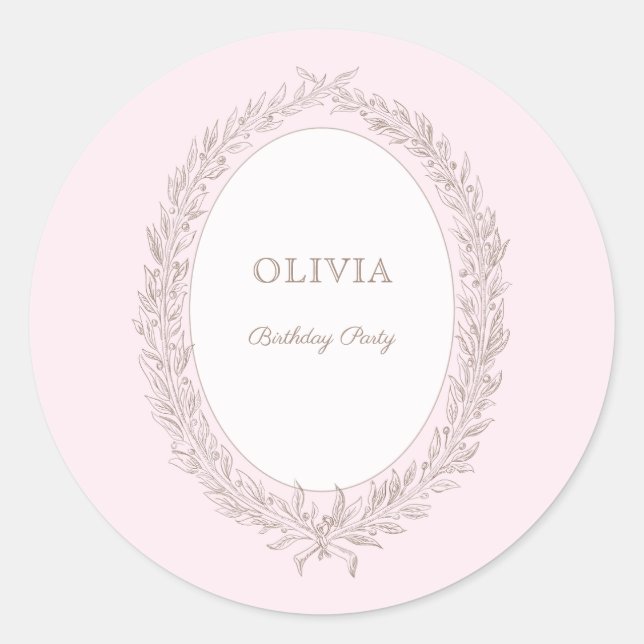 Bonjour Bebe French Patisserie Birthday Party Pink Classic Round Sticker (Front)