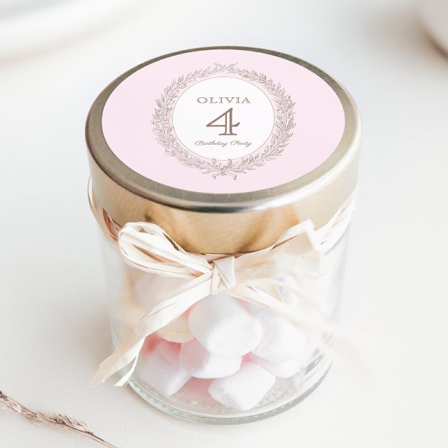 Bonjour Bebe French Patisserie Birthday Party Pink Classic Round Sticker (Creator Uploaded)