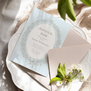 Bonjour Bebe French Patisserie Blue Baby Shower  Invitation