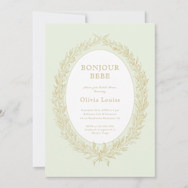 Bonjour Bebe French Patisserie Bridal Shower Green Invitation (Front)