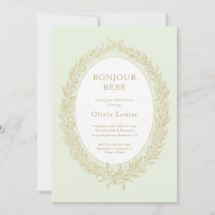 Bonjour Bebe French Patisserie Bridal Shower Green Invitation