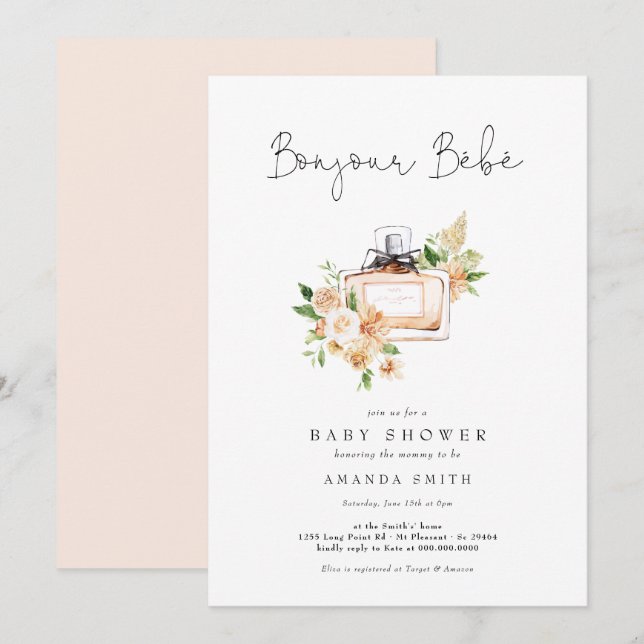Bonjour Bebe French Perfume Floral Baby Shower Invitation (Front/Back)