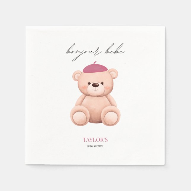Bonjour Bebe French Watercolor Bear Baby Shower Ba Napkin (Front)