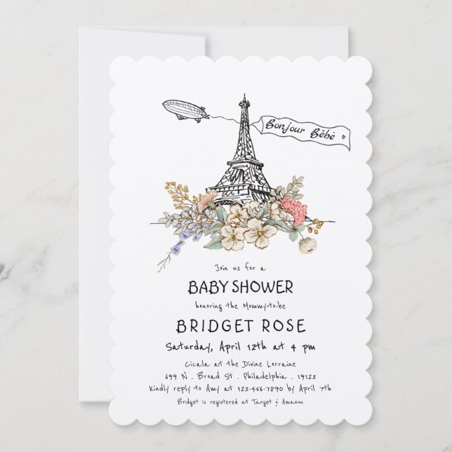 Bonjour Bebe Gender Neutral Baby Shower Invitation (Front)