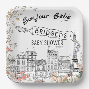 Bonjour Bebe Gender Neutral Baby Shower Paper Plate