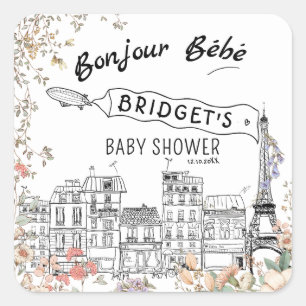 Bonjour Bebe Gender Neutral Baby Shower Square Sticker