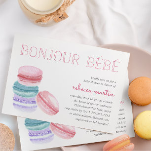 Bonjour Bébé   Macaron Baby Shower Invitation
