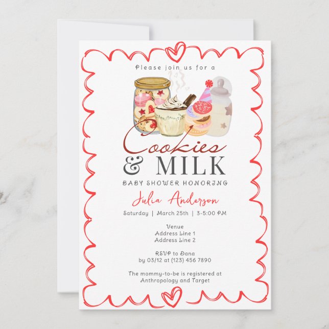 Bonjour Bébé Milk and Cookies Modern Baby Shower Invitation (Front)