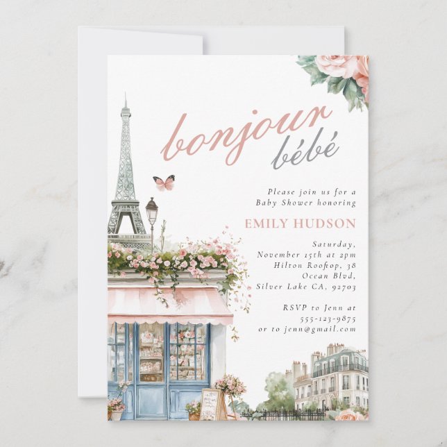 Bonjour Bebe Paris Cafe Baby Shower Invitation (Front)
