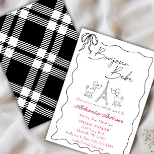 Bonjour Bebe Paris French Baby Shower Black Pink Invitation