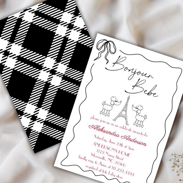 Bonjour Bebe Paris French Baby Shower Black Pink Invitation (Creator Uploaded)