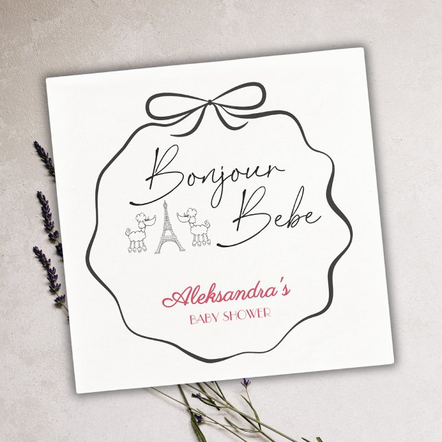 Bonjour Bebe Paris French Baby Shower Black Pink Napkin (Creator Uploaded)