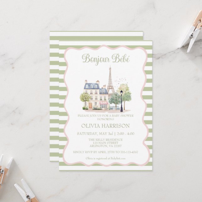 Bonjour Bebe Paris French Baby Shower Invitation (Front/Back In Situ)