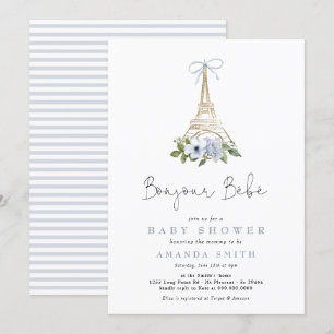 Bonjour Bebe Paris French Blue Eiffel Baby Shower Invitation