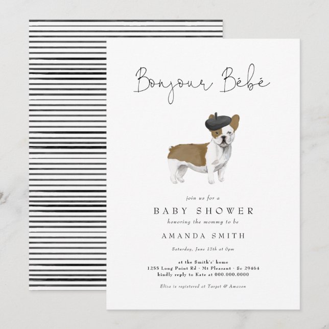 Bonjour Bebe Paris French Bulldog Baby Shower Invi Invitation (Front/Back)