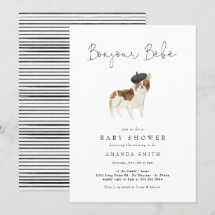 Bonjour Bebe Paris French Bulldog Baby Shower Invitation