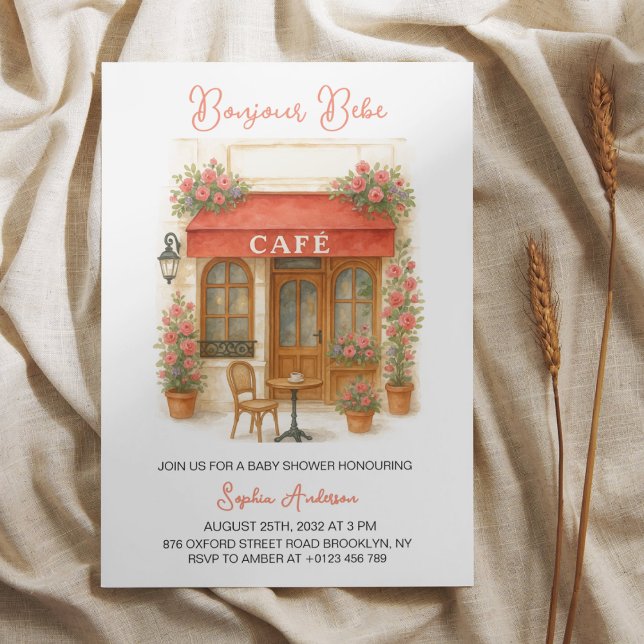 Bonjour Bebe Paris French Cafe Baby Shower Invitation (Creator Uploaded)