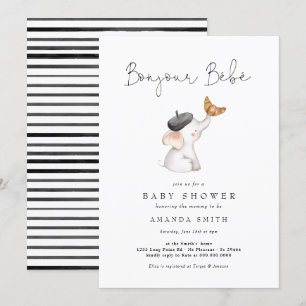 Bonjour Bebe Paris French Elephant Baby Shower Inv Invitation