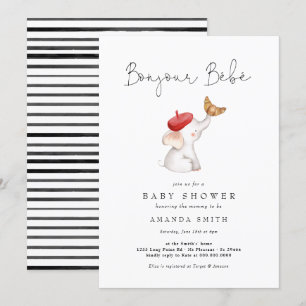 Bonjour Bebe Paris French Elephant Baby Shower Red Invitation