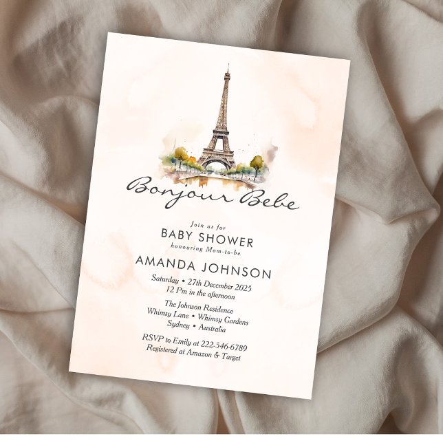Bonjour Bebe Paris French Floral Baby Shower  Invitation (Creator Uploaded)
