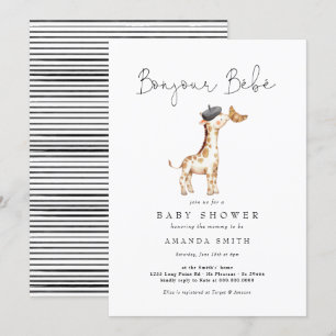 Bonjour Bebe Paris French Giraffe Baby Shower Invitation
