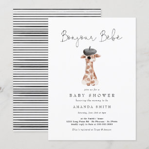 Bonjour Bebe Paris French Giraffe Baby Shower Invitation