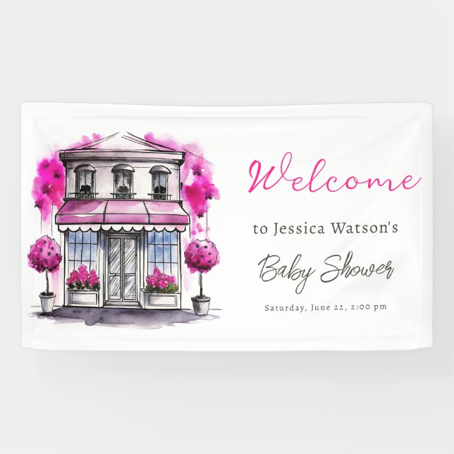 Bonjour Bebe Paris French Pink Black Baby Shower Banner (Horizontal)