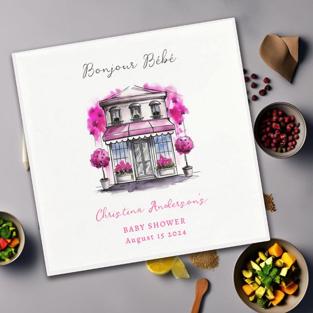 Bonjour Bebe Paris French Pink Black Baby Shower Napkin (Creator Uploaded)