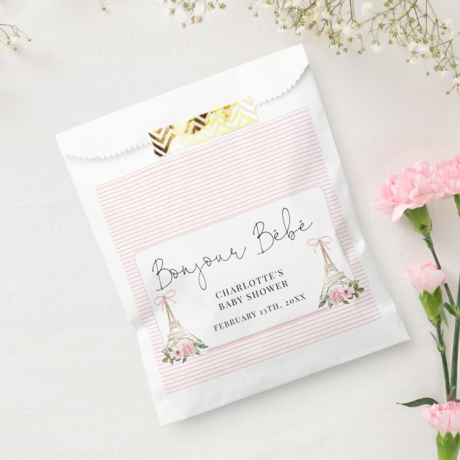 Bonjour Bebe Paris French Pink Eiffel Baby Shower Favour Bags (Sealed)