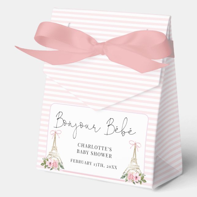 Bonjour Bebe Paris French Pink Eiffel Baby Shower Favour Box (Front)