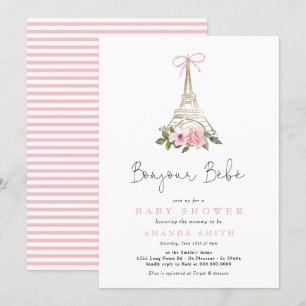 Bonjour Bebe Paris French Pink Eiffel Baby Shower Invitation