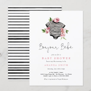Bonjour Bebe Paris French Pink Flowers Baby Shower Invitation