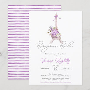 Bonjour Bebe Paris French Stripe Baby Shower Invitation
