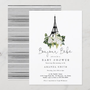 Bonjour Bebe Paris French White Floral Baby Shower Invitation