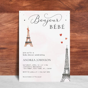 Bonjour Bébé Paris Gender Neutral Pink Baby Shower Invitation