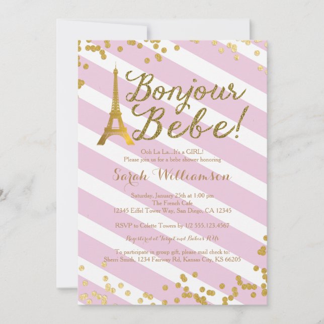 Bonjour Bebe Paris Girl Baby Shower Invitation 2 (Front)