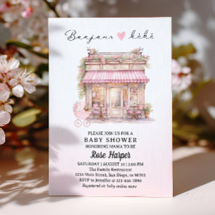 Bonjour Bebe Parisian Baby Shower Pink French Café Invitation